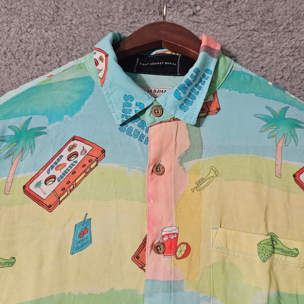 Baja Llama Shirt Mens Small Fight Against Boring Beach Summer‎ Geometric Bright